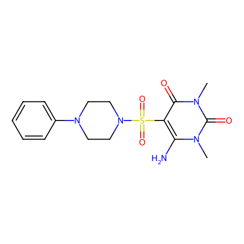 6-Amino-1,3-dimethyl-5-(4-phenylpiperazin-1-yl)sulfonylpyrimidine-2,4-dione structure