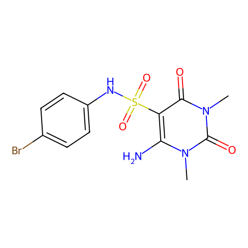 6-amino-N-(4-bromophenyl)-1,3-dimethyl-2,4-dioxo-1,2,3,4-tetrahydropyrimidine-5-sulfonamide structure