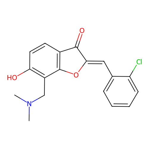 (Z)-2-(2-chlorobenzylidene)-7-((dimethylamino)methyl)-6-hydroxybenzofuran-3(2H)-one structure