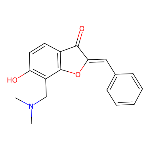 (2Z)-2-benzylidene-7-[(dimethylamino)methyl]-6-hydroxy-1-benzofuran-3(2H)-one structure