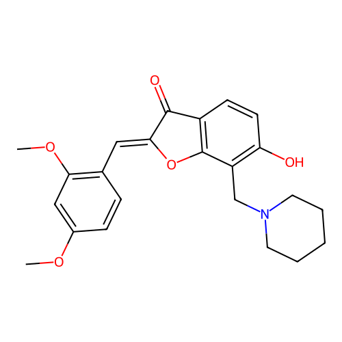 (Z)-2-(2,4-dimethoxybenzylidene)-6-hydroxy-7-(piperidin-1-ylmethyl)benzofuran-3(2H)-one structure