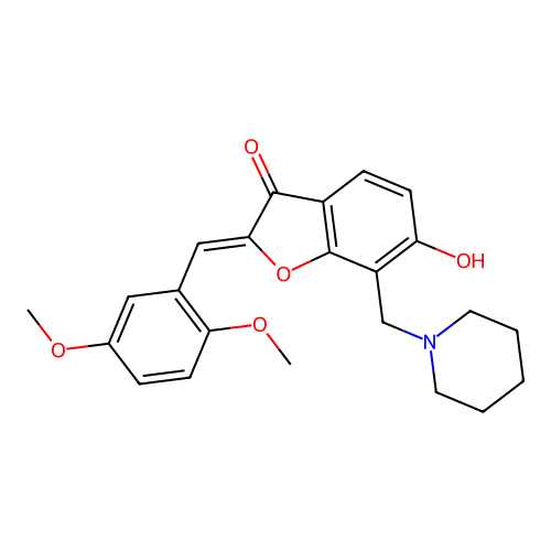 (Z)-2-(2,5-dimethoxybenzylidene)-6-hydroxy-7-(piperidin-1-ylmethyl)benzofuran-3(2H)-one structure