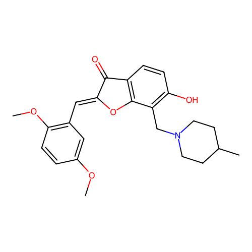 (2Z)-2-[(2,5-dimethoxyphenyl)methylidene]-6-hydroxy-7-[(4-methylpiperidin-1-yl)methyl]-2,3-dihydro-1-benzofuran-3-one structure