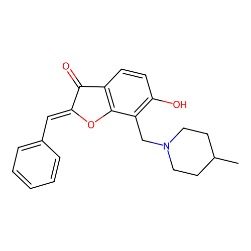 (Z)-2-benzylidene-6-hydroxy-7-((4-methylpiperidin-1-yl)methyl)benzofuran-3(2H)-one structure