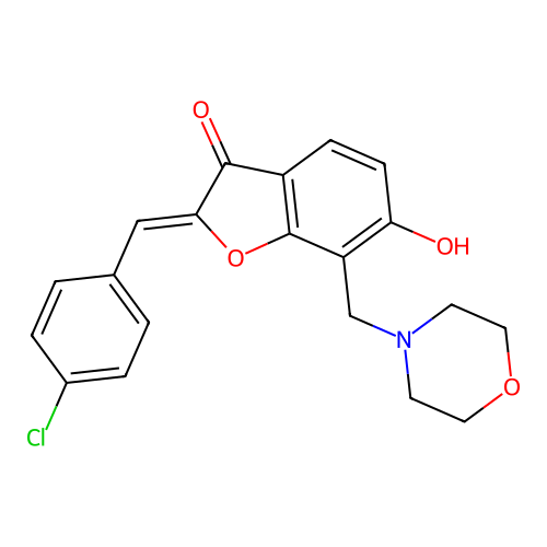 (Z)-2-(4-chlorobenzylidene)-6-hydroxy-7-(morpholinomethyl)benzofuran-3(2H)-one structure