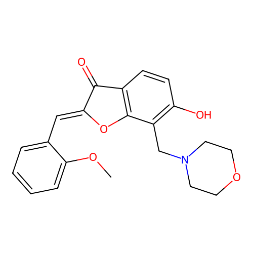 (Z)-6-hydroxy-2-(2-methoxybenzylidene)-7-(morpholinomethyl)benzofuran-3(2H)-one structure