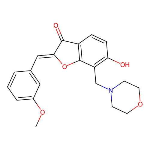(Z)-6-hydroxy-2-(3-methoxybenzylidene)-7-(morpholinomethyl)benzofuran-3(2H)-one structure