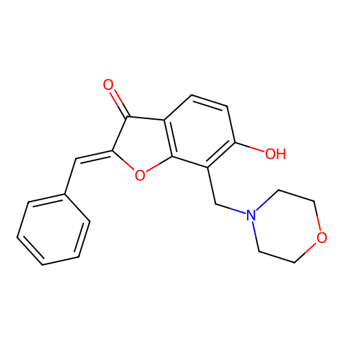 (Z)-2-benzylidene-6-hydroxy-7-(morpholinomethyl)benzofuran-3(2H)-one structure