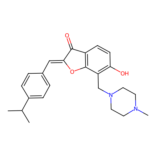 (2Z)-6-hydroxy-7-[(4-methylpiperazin-1-yl)methyl]-2-{[4-(propan-2-yl)phenyl]methylidene}-2,3-dihydro-1-benzofuran-3-one structure