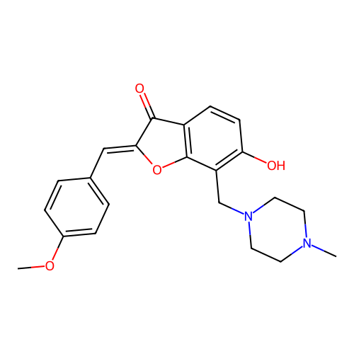 (Z)-6-hydroxy-2-(4-methoxybenzylidene)-7-((4-methylpiperazin-1-yl)methyl)benzofuran-3(2H)-one structure