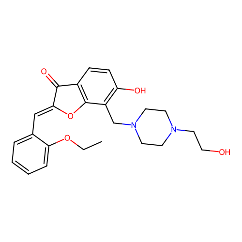 (Z)-2-(2-ethoxybenzylidene)-6-hydroxy-7-((4-(2-hydroxyethyl)piperazin-1-yl)methyl)benzofuran-3(2H)-one structure