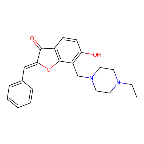 (2Z)-7-[(4-ethylpiperazin-1-yl)methyl]-6-hydroxy-2-(phenylmethylidene)-2,3-dihydro-1-benzofuran-3-one structure