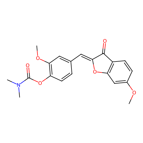 (Z)-2-methoxy-4-((6-methoxy-3-oxobenzofuran-2(3H)-ylidene)methyl)phenyl dimethylcarbamate structure