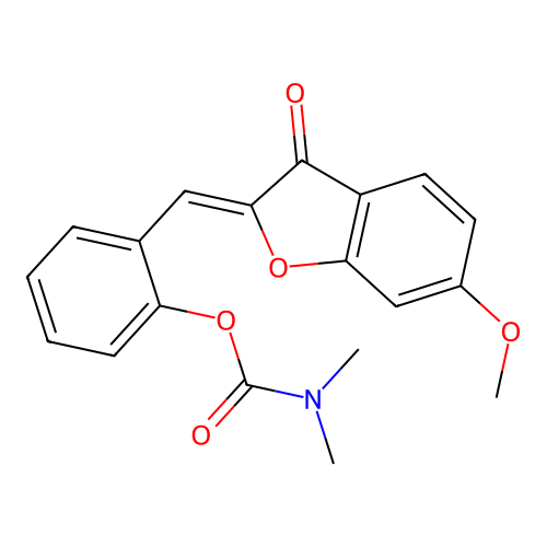 (Z)-2-((6-methoxy-3-oxobenzofuran-2(3H)-ylidene)methyl)phenyl dimethylcarbamate structure
