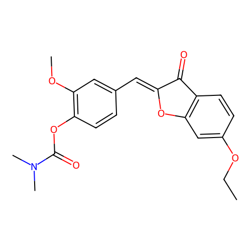 (Z)-4-((6-ethoxy-3-oxobenzofuran-2(3H)-ylidene)methyl)-2-methoxyphenyl dimethylcarbamate structure