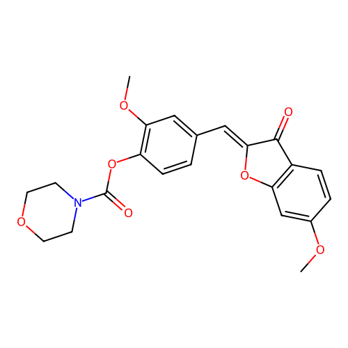 (Z)-2-methoxy-4-((6-methoxy-3-oxobenzofuran-2(3H)-ylidene)methyl)phenyl morpholine-4-carboxylate structure
