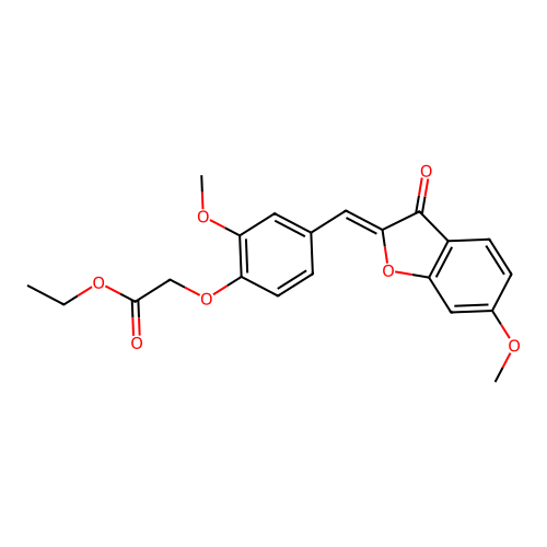 (Z)-ethyl 2-(2-methoxy-4-((6-methoxy-3-oxobenzofuran-2(3H)-ylidene)methyl)phenoxy)acetate structure