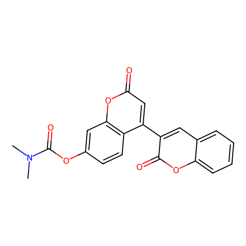 2,2'-dioxo-2H,2'H-[3,4'-bichromen]-7'-yl dimethylcarbamate structure
