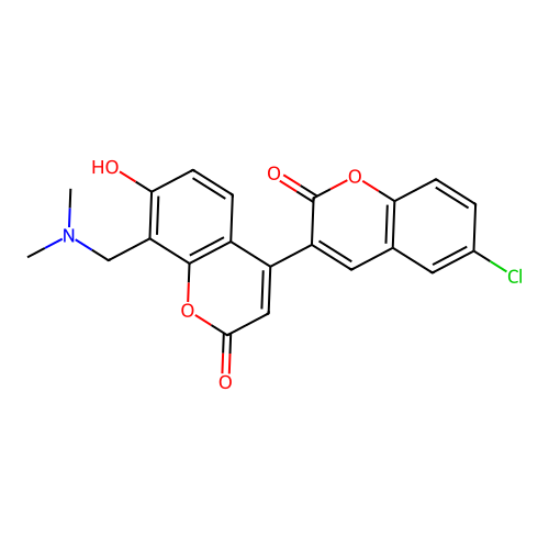 6-chloro-8'-[(dimethylamino)methyl]-7'-hydroxy-2H,2'H-[3,4'-bichromene]-2,2'-dione structure