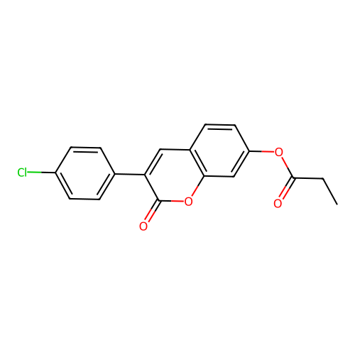 3-(4-chlorophenyl)-2-oxo-2H-chromen-7-yl propanoate structure