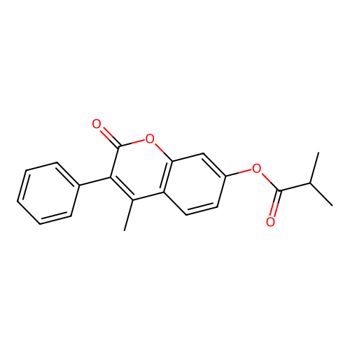 4-methyl-2-oxo-3-phenyl-2H-chromen-7-yl 2-methylpropanoate structure
