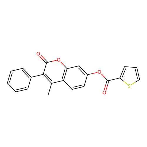 4-methyl-2-oxo-3-phenyl-2H-chromen-7-yl thiophene-2-carboxylate structure