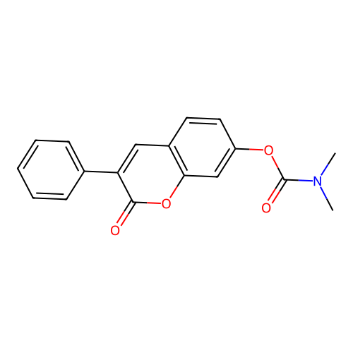 2-oxo-3-phenyl-2H-chromen-7-yl dimethylcarbamate structure