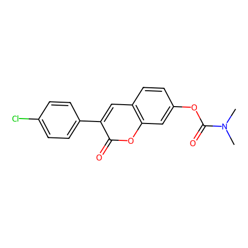 3-(4-chlorophenyl)-2-oxo-2H-chromen-7-yl dimethylcarbamate structure