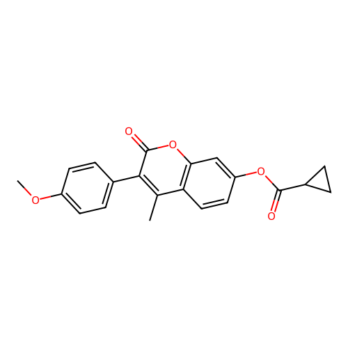 3-(4-methoxyphenyl)-4-methyl-2-oxo-2H-chromen-7-yl cyclopropanecarboxylate structure