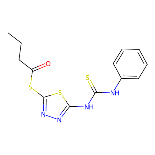 S-(5-(((Phenylamino)thioxomethyl)amino)-1,3,4-thiadiazol-2-yl)butanethioate structure