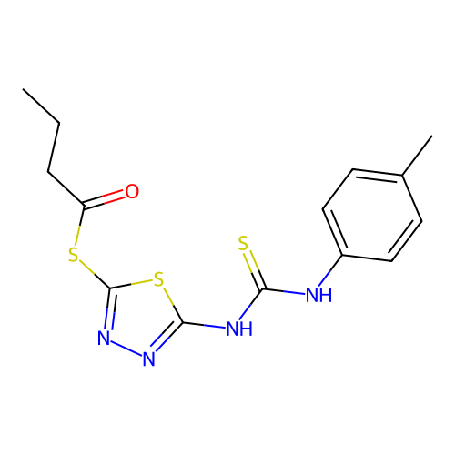 Butanethioic acid, S-(5-((((4-methylphenyl)amino)thioxomethyl)amino)-1,3,4-thiadiazol-2-yl) ester structure