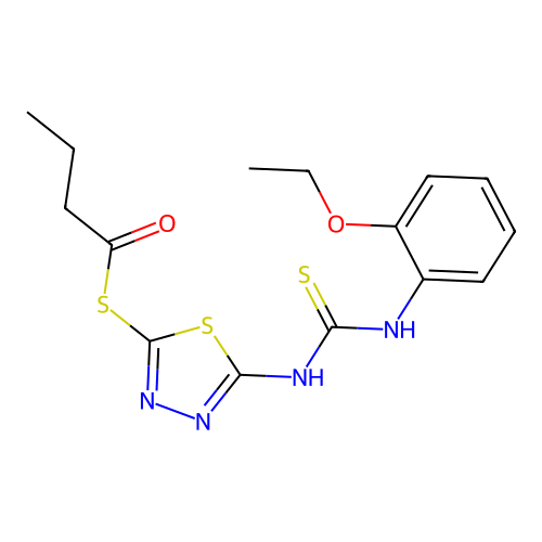 Butanethioic acid, S-(5-((((2-ethoxyphenyl)amino)thioxomethyl)amino)-1,3,4-thiadiazol-2-yl) ester structure