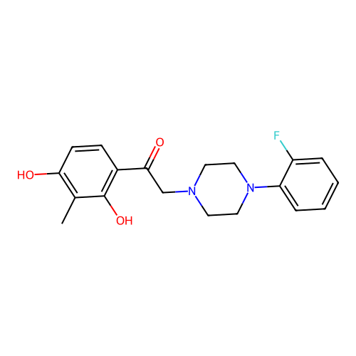 1-(2,4-Dihydroxy-3-methylphenyl)-2-(4-(2-fluorophenyl)piperazin-1-yl)ethanone structure