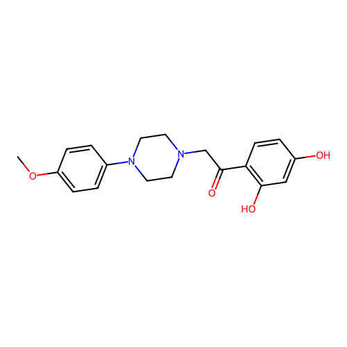 1-(2,4-Dihydroxyphenyl)-2-[4-(4-methoxyphenyl)piperazin-1-yl]ethanone structure