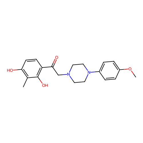 1-(2,4-Dihydroxy-3-methylphenyl)-2-(4-(4-methoxyphenyl)piperazin-1-yl)ethanone structure