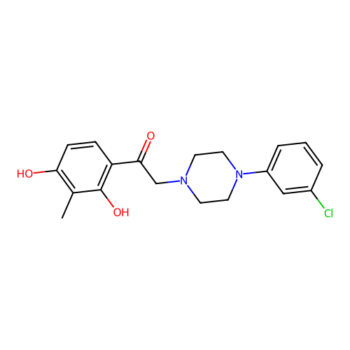 2-(4-(3-Chlorophenyl)piperazin-1-yl)-1-(2,4-dihydroxy-3-methylphenyl)ethanone structure
