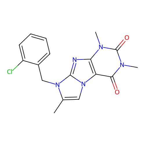 8-(2-chlorobenzyl)-1,3,7-trimethyl-1H-imidazo[2,1-f]purine-2,4(3H,8H)-dione structure