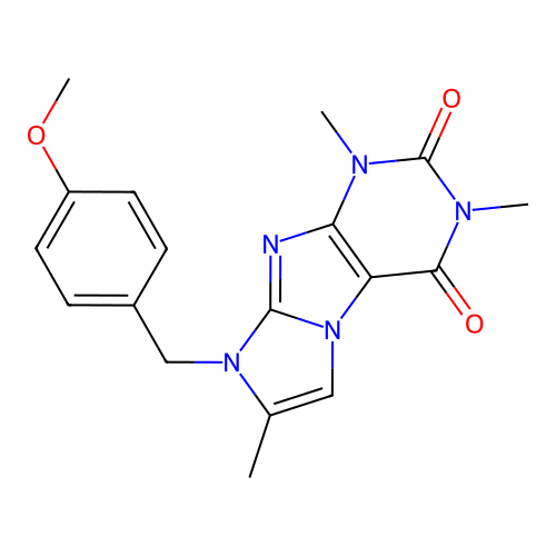 8-(4-methoxybenzyl)-1,3,7-trimethyl-1H-imidazo[2,1-f]purine-2,4(3H,8H)-dione structure