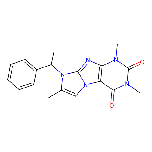 1,3,7-trimethyl-8-(1-phenylethyl)-1H-imidazo[2,1-f]purine-2,4(3H,8H)-dione structure