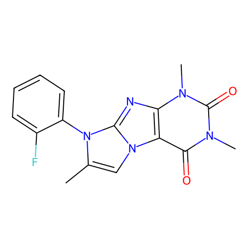 8-(2-fluorophenyl)-1,3,7-trimethyl-1H-imidazo[2,1-f]purine-2,4(3H,8H)-dione structure