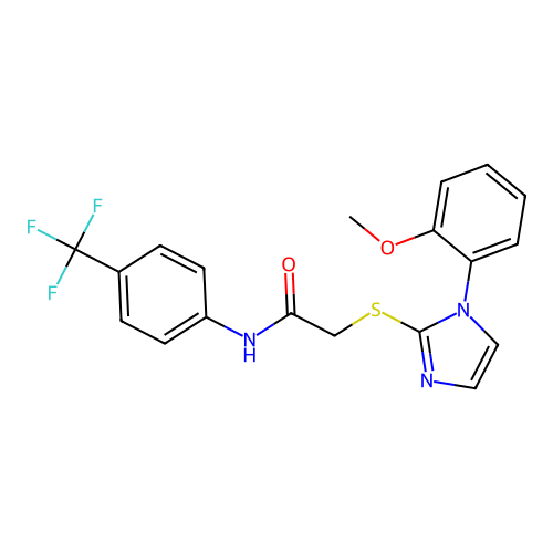 2-{[1-(2-methoxyphenyl)-1H-imidazol-2-yl]sulfanyl}-N-[4-(trifluoromethyl)phenyl]acetamide structure