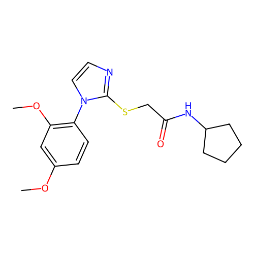 N-cyclopentyl-2-[1-(2,4-dimethoxyphenyl)imidazol-2-yl]sulfanylacetamide structure