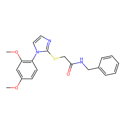 N-benzyl-2-[1-(2,4-dimethoxyphenyl)imidazol-2-yl]sulfanylacetamide structure