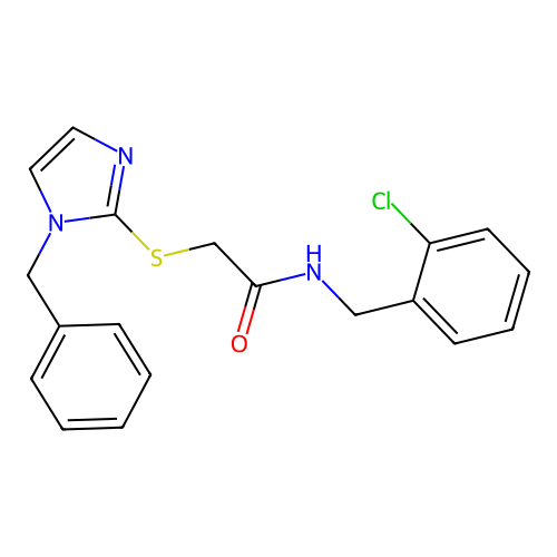 2-(1-benzylimidazol-2-yl)sulfanyl-N-[(2-chlorophenyl)methyl]acetamide structure