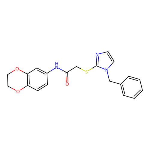 2-(1-benzylimidazol-2-yl)sulfanyl-N-(2,3-dihydro-1,4-benzodioxin-6-yl)acetamide structure