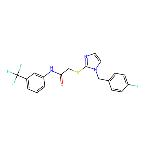 2-({1-[(4-fluorophenyl)methyl]-1H-imidazol-2-yl}sulfanyl)-N-[3-(trifluoromethyl)phenyl]acetamide structure