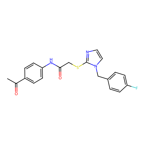 N-(4-acetylphenyl)-2-[1-[(4-fluorophenyl)methyl]imidazol-2-yl]sulfanylacetamide structure