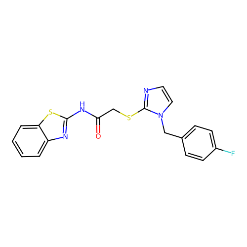 N-(benzo[d]thiazol-2-yl)-2-((1-(4-fluorobenzyl)-1H-imidazol-2-yl)thio)acetamide structure