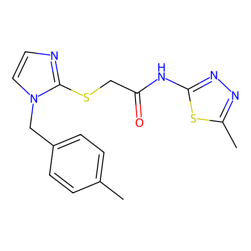 N-(5-methyl-1,3,4-thiadiazol-2-yl)-2-({1-[(4-methylphenyl)methyl]-1H-imidazol-2-yl}sulfanyl)acetamide structure