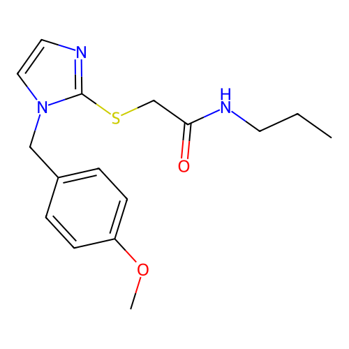 2-[1-[(4-methoxyphenyl)methyl]imidazol-2-yl]sulfanyl-N-propylacetamide structure